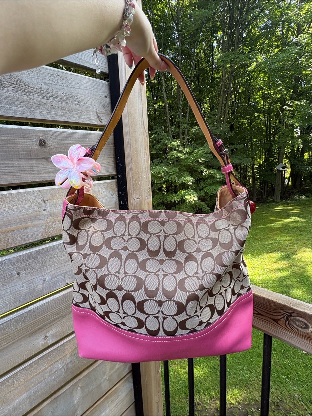Coach Canvas Hobo Bag in Brown and Pink - Picture 2 of 6